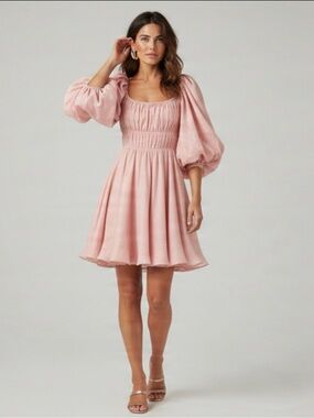 & Merci & Pink Puff Sleeve Mini Dress NWT